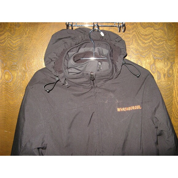 Black Whataburger Employee Heavy Double Zip Insulated Hooded Coat Unisex Size S - Picture 2 of 5